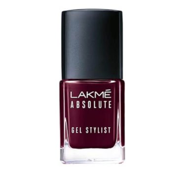 Lakmé Absolute Gel Stylist Nail Color in Vineyard shade with glossy wine finish 12ml bottle