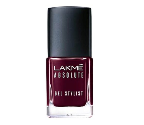 Lakmé Absolute Gel Stylist Nail Color in Vineyard shade with glossy wine finish 12ml bottle
