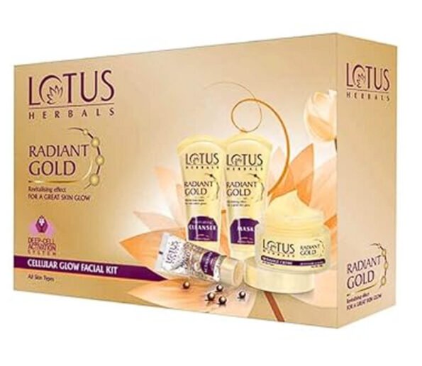 Lotus Herbals Radiant Gold facial kit with 24K gold leaves for natural glowing skin 170g