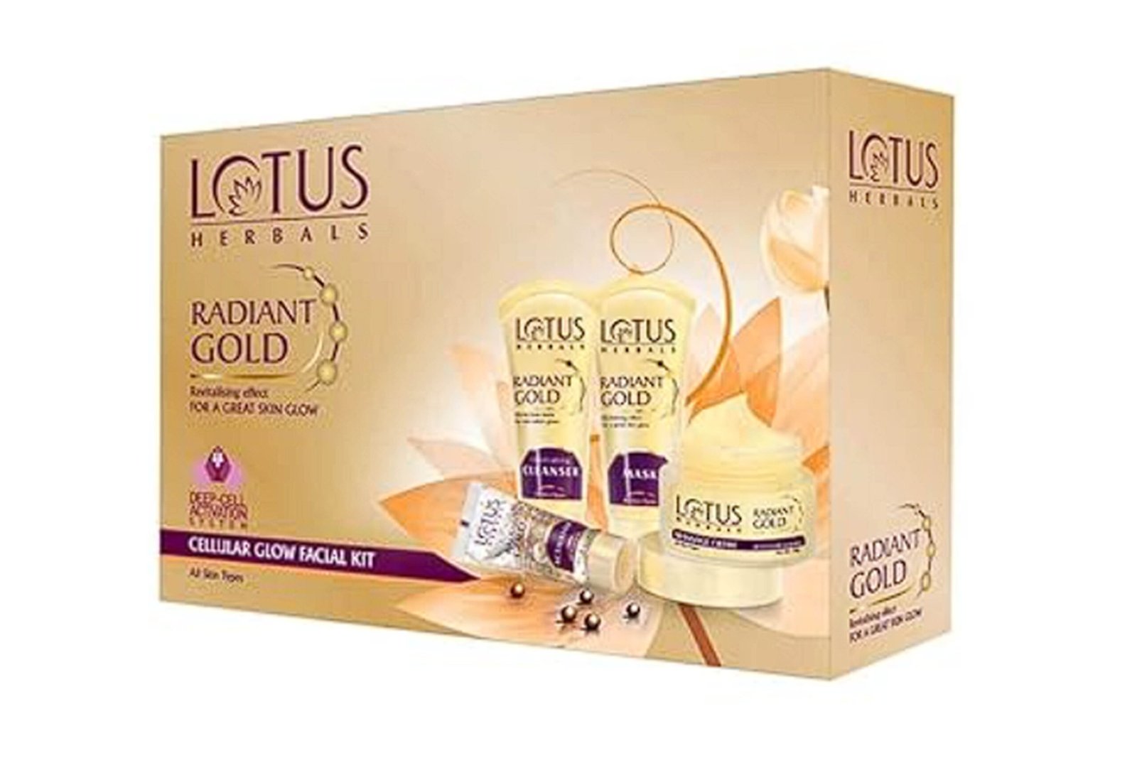Lotus Herbals Radiant Gold facial kit with 24K gold leaves for natural glowing skin 170g